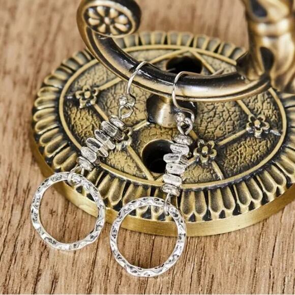 Boho Geometric Silver Irregular Earrings Circle Beaded - Picture 3 of 7